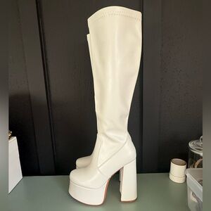 White Platform Knee-High Boots